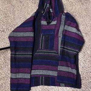 Striped Hooded Baja Sweater Jacket - Purple & Black